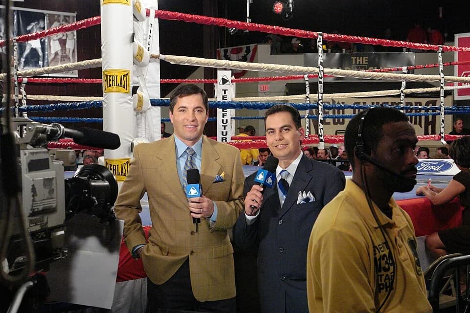 Ricardo Celis and Bernardo Osuna broadcast boxing from New Alhambra Arena