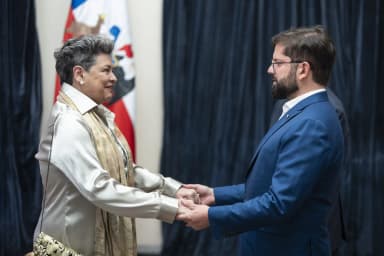 S.E. el Presidente de la República, Gabriel Boric Font, en el marco de la Transmisión de Mando Presidencial 2026, encabeza saludo protocolar con Jefes de Estado